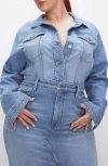 Good American Womens Indigo734 Committed To Fit Cropped Denim-blend Jacket In Indigo597