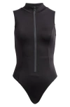 Good American Compression Zip-up One-piece Swimsuit In Black001