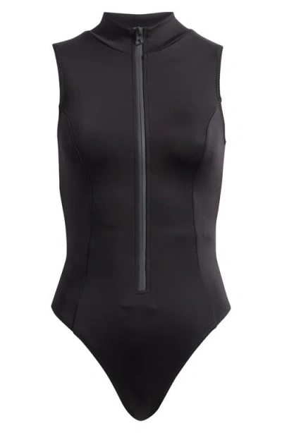 Good American Compression Zip-up One-piece Swimsuit In Black001