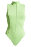 Good American Compression Zip-up One-piece Swimsuit In Lime005
