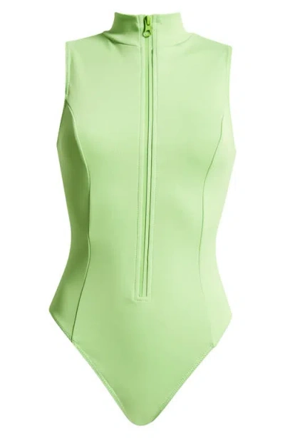 Good American Compression Zip-up One-piece Swimsuit In Lime005