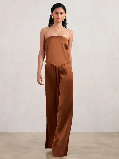 Good American Copper  Satin Wide-leg Trousers In Brown