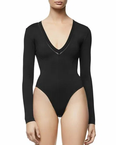 Good American Core Deep V Neck Thong Bodysuit In Black