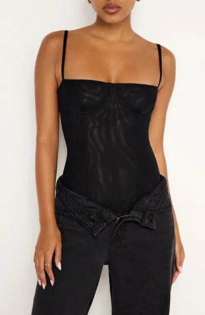 Good American Corset Demi Mesh Bodysuit In Black