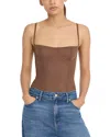 Good American Mesh Bustier Thong Bodysuit Saddlewood In Brown