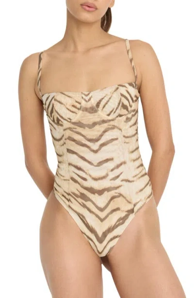 Good American Corset Demi Mesh Bodysuit In Neutral