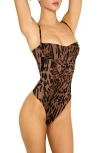 Good American Corset Demi Mesh Bodysuit In Warped Leopard