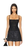 Good American Corset Demi Mesh Bodysuit In Black