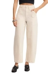 Good American Cotton Blend Canvas Crop Barrel Leg Pants In Neutral