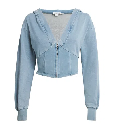 Good American Cotton Jeanius Zip-up Cropped Hoodie In Blue