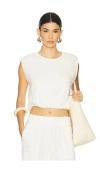 Good American Womens Cloud White001 Sleeveless Puffball Cotton And Linen Top Xs In White