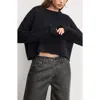 Good American Cropped Crewneck Sweatshirt In Black