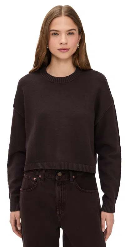 Good American Cozy Knit Crew Neck Sweatshirt Bark003 In Burgundy