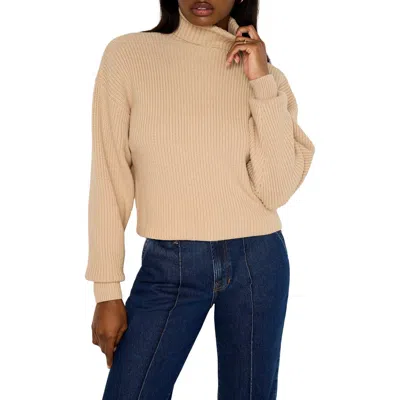 Good American Cozy Rib Turtleneck Sweater In Brown
