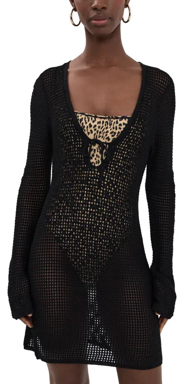 Good American Crochet Mini Dress Black001