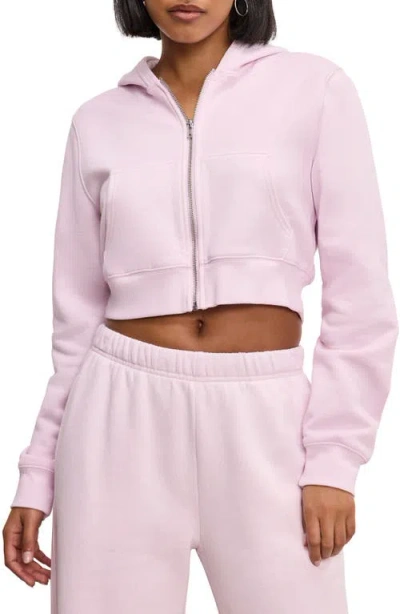 Good American Crop Brushed Fleece Zip Hoodie In Washed Cotton Candy Pink001