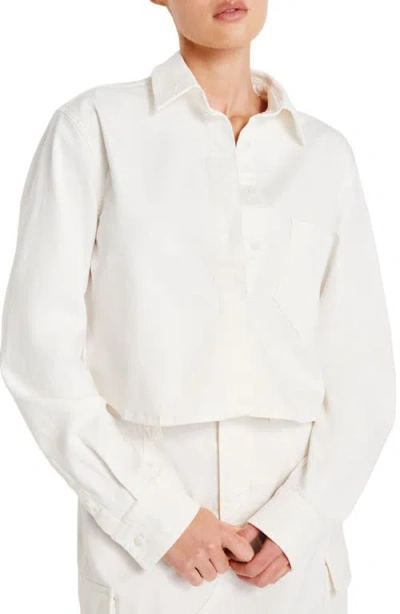 Good American Crop Stretch Cotton Button-up Shirt In Cloud White