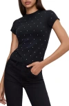 Good American Womens Black001 Crystal-embellished Round-neck Stretch-cotton T-shirt In Black001