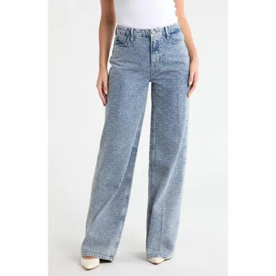 Good American Crystal Embellished High Waist Wide Leg Jeans In Blue