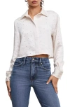 Good American Crystal Embellished Satin Button-up Crop Shirt In Cloud White001