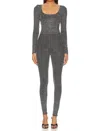 Good American Cystal Long Sleeve Jumpsuit In Gray