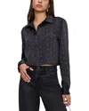 Good American Crystal Embellished Satin Button-up Crop Shirt In Black