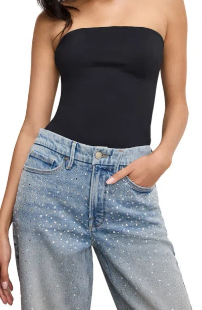 Good American Crystal Stars Good '90s Crop Straight Leg Jeans In Black