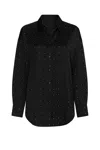 Good American Crystal Studded Satin Shirt Black In Black