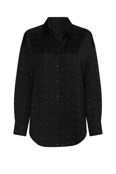 Good American Crystal Studded Satin Shirt Black