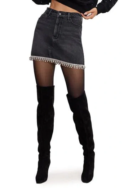Good American Crystal Trim Denim Miniskirt In Black376