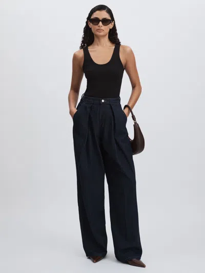 Good American Dark Blue  Wide-leg Pleated Jeans