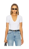 Good American Deep V-neck Scuba Knit Thong Bodysuit In White