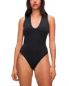 Good American Deep V-neck Scuba Knit Thong Bodysuit In Black