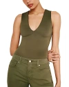 Good American Deep V-neck Scuba Knit Thong Bodysuit In Fatigue001