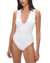 Good American Deep V-neck Scuba Knit Thong Bodysuit In White