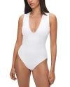 Good American Deep V-neck Scuba Knit Thong Bodysuit In White001