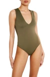 Good American Deep V-neck Scuba Knit Thong Bodysuit