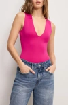 Good American Deep V-neck Scuba Knit Thong Bodysuit In Fuschia002