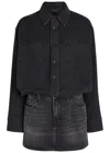 Good American Denim Long Sleeve Mini Shirtdress In Black