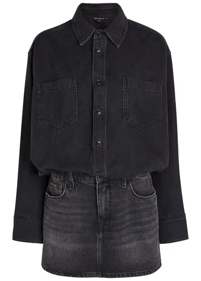 Good American Denim Mini Shirt Dress In Black