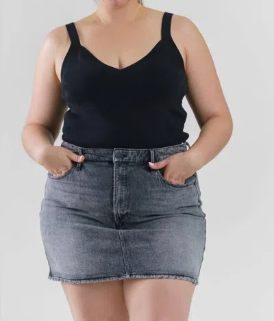 Good American Denim Mini Skirt In Black Denim In Blue