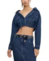 GOOD AMERICAN DENIM OFF SHOULDER CROPPED JACKET