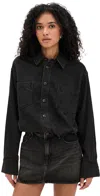 Good American Denim Long Sleeve Mini Shirtdress In Black
