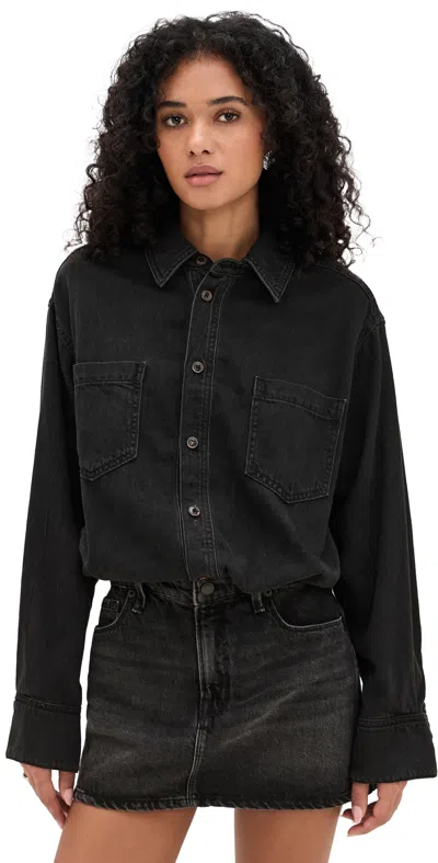 GOOD AMERICAN DENIM SHIRT DRESS BLACK389