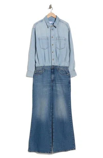 Good American Denim Shirt Jumpsuit In Blue