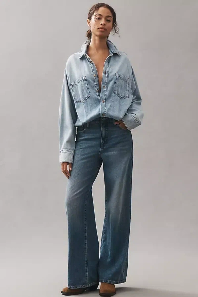 Good American Denim Shirt Jumpsuit In Blue