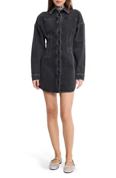 Good American Denim Shirt Minidress In Black418
