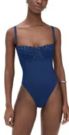 Good American Denim Square Neck Support One Piece Swim Denim Rinse In Swim Denim Rinse