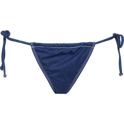 Good American Denim Tiny Ties Bikini Bottoms In Indigo Print001