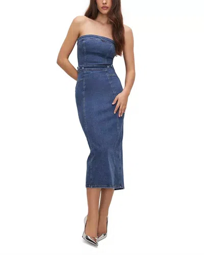 Good American Denim Tube Midi Dress In Dark Blue Wash In Multi